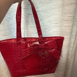 Disney Red Glossy Tote Bag with Bow Detail